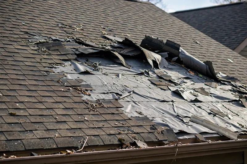 Storm Damage Repair before repair — roof damage in Dearborn, MI